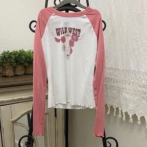 Girls (L) SO Wild West Graphic Long Sleeve Tee - Pink & White